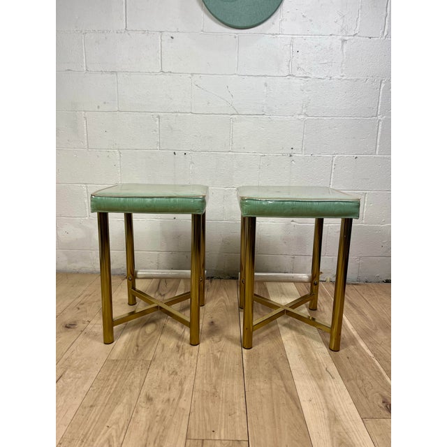 1970s Hollywood Regency Brass Stools, Vintage Seating, United States, 1970s For Sale - Image 5 of 11