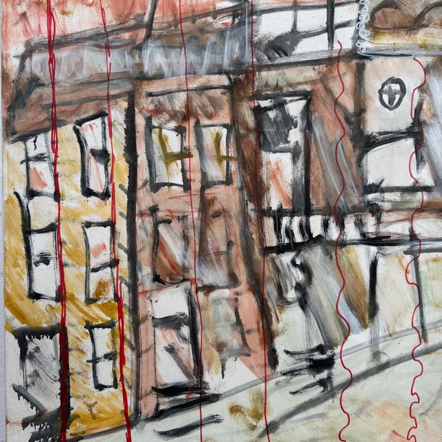Abstract Unsigned Abstract Cityscape Acrylic Canvas Painting For Sale - Image 3 of 8