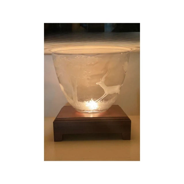 Mid 20th Century Queen Lace African Etched Art Glass Safari Bowl For Sale - Image 4 of 5