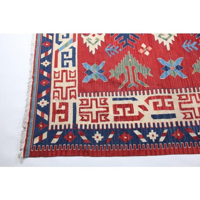 Contemporary Vintage Oushak Kilim – Handwoven Flatweave With Modern Tribal Motifs -6'9' X 9' 11'' For Sale - Image 3 of 14