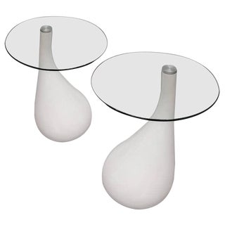 Mid-Century Style Side Table in White and Glass For Sale