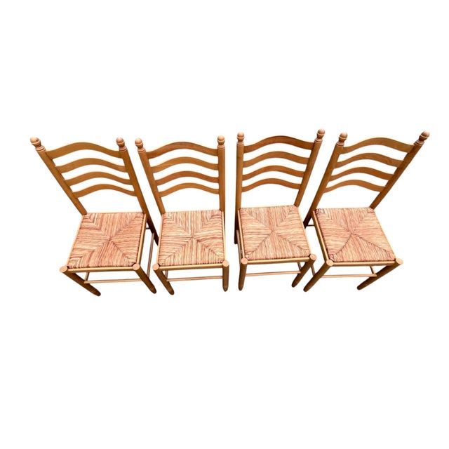 Italian Italian Country Ladder Back Dining Chairs With Woven Rush Seats – Set of 4 For Sale - Image 3 of 18