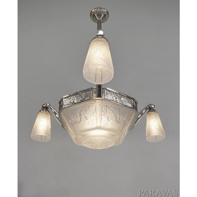1920s French Art Deco Chandelier by Ravaud & Muller Freres 1930 France For Sale - Image 5 of 15