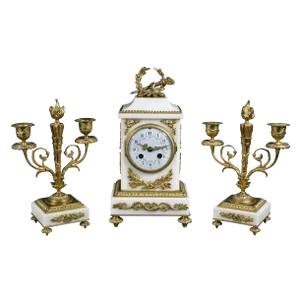 Louis XVI Style Marble and Bronze Clock Garniture - 3 Piece Set