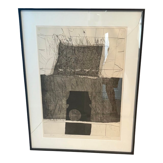 Mid-Century Black & White Geometric Abstract Painting, by Artist Scunio, 31.25” H X 24.25” W For Sale