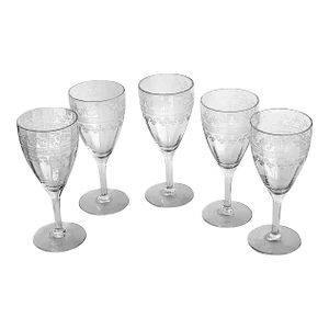 Vintage Tiffin-Franciscan Wine Glasses With Scroll & Band Etch Pattern, 5 Pieces