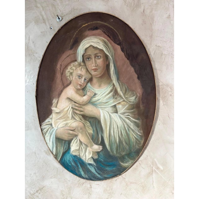 Medallion of Virgin and Child, 1900, Pastel on Canvas For Sale - Image 6 of 12