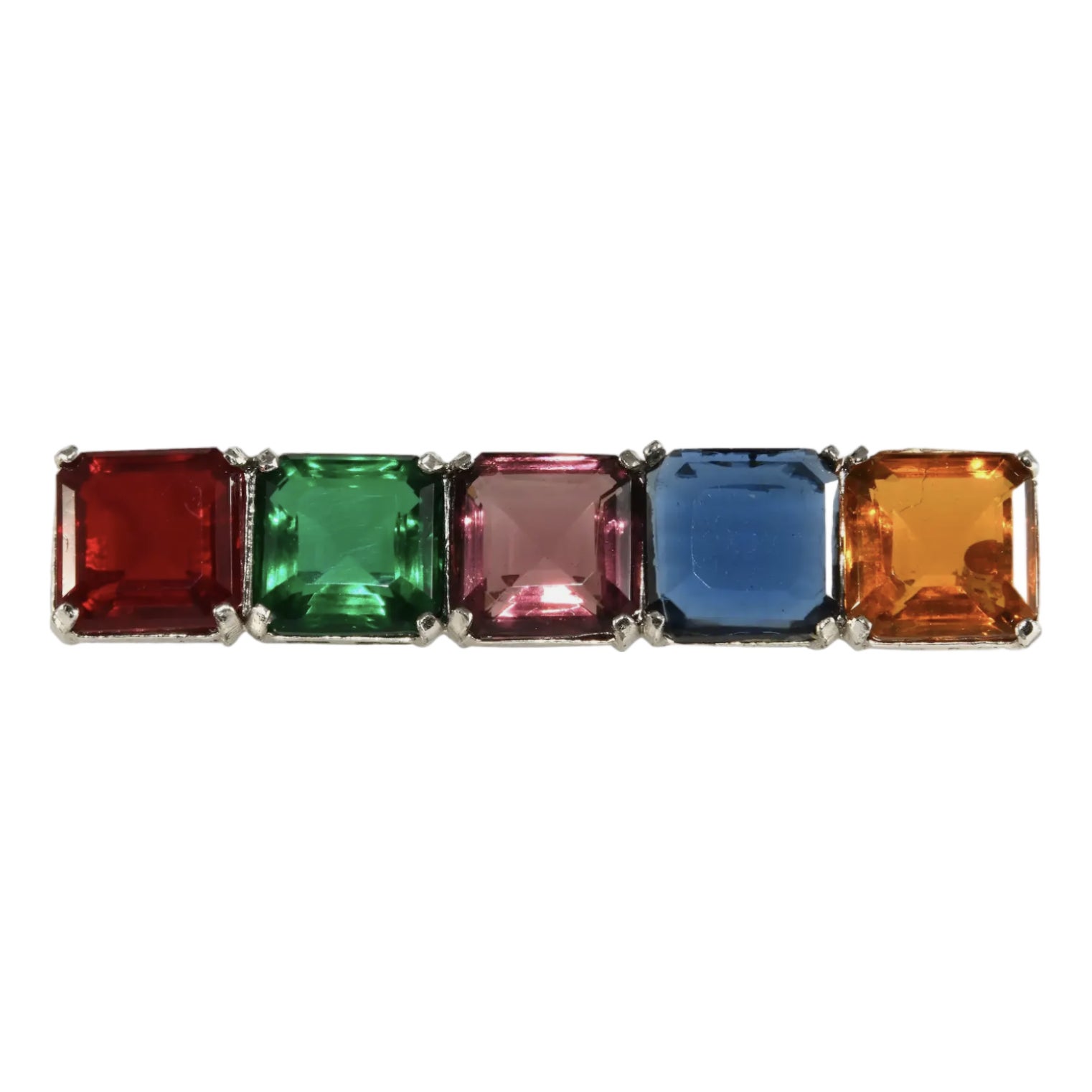 Vintage Multicolor Bar Pin Brooch With Square Glass Stones Silver ...
