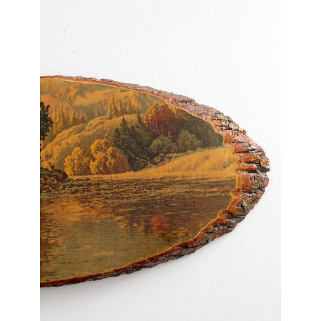 Vintage Deer Landscape Wood Slice Wall Art For Sale - Image 6 of 8