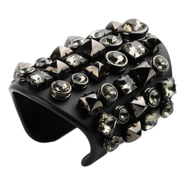 Gucci Black Plexiglass and Crystal Jeweled Cuff Bracelet, 2013 Runway Collection For Sale