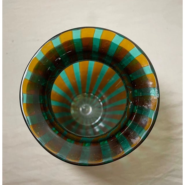 Vintage Veart Venezia Venetian Italian Art Hand Blown Caned Green Glass Vase For Sale - Image 12 of 12