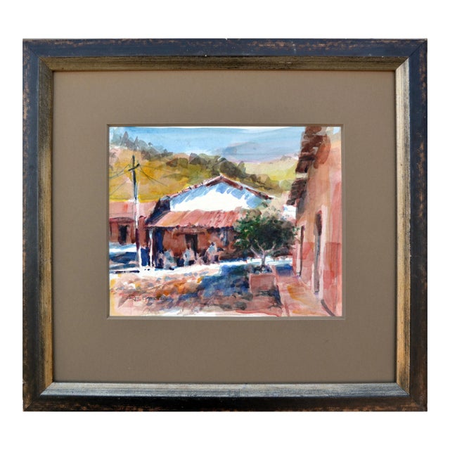R. E. Baker Impressionist California Gold Town Watercolor Landscape circa 1980s For Sale