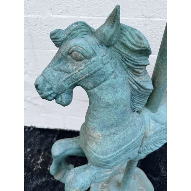 American Monumental Carousel Horse Green Patinated Bronze Statue For Sale - Image 3 of 10
