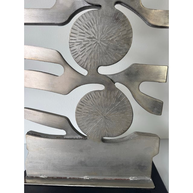 1980’s Vintage Brutalist Abstract Stainless Steel Sculpture on Black Marble Base For Sale - Image 10 of 12