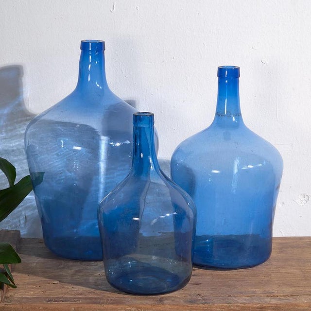 Blue Antique Blue Colour Demijohns, 1920, Set of 3 For Sale - Image 8 of 8