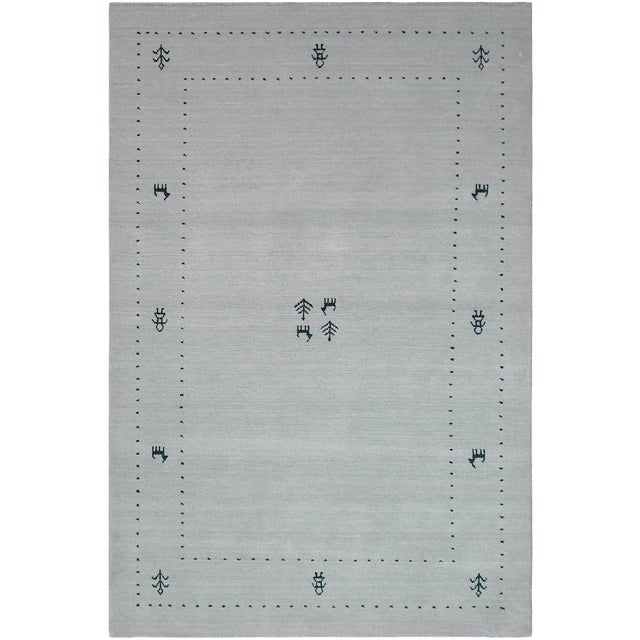 Abstract Gabbeh Light Blue Wool Rug - 4'0''x6'0'' For Sale - Image 9 of 10
