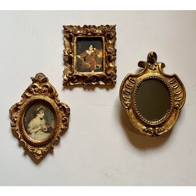 Vintage Miniature Florentine Gilded Framed Art Collection Set of 3
