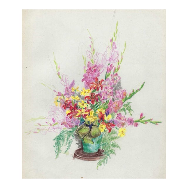 1940s Grace Spongberg Floral Still Life Drawing For Sale
