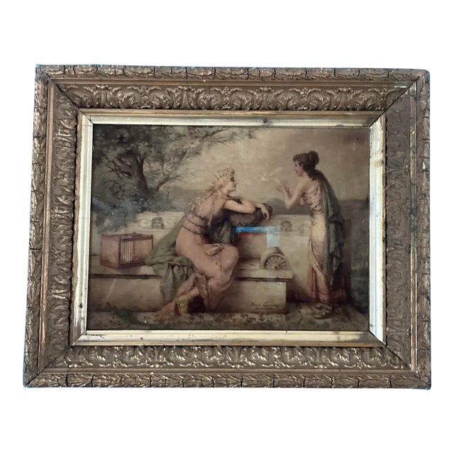 Attributed to Diana Coomans – “Le Messager De L'Amour” (1890) – Reverse Glass Artwork, Signed For Sale