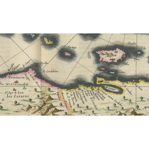 Venezuela Map with Caribbean & Nueva Andalusia from Blaeu, 1642 For Sale - Image 11 of 12