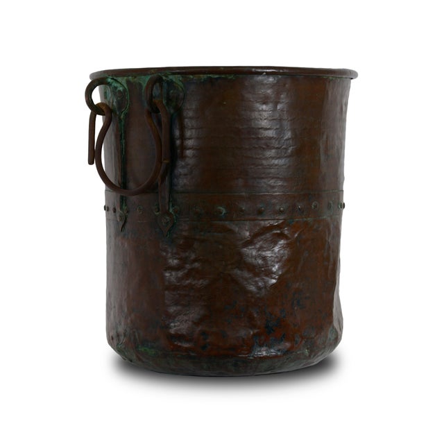 Rustic Large Antique Early 19th Century Hand-Hammered Copper Planter with Forged Iron Handles, Italy For Sale - Image 3 of 12