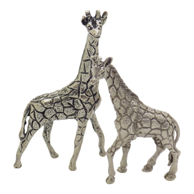 2 X Vintage Italian Handmade Genuine Silver Giraffes Figurine Miniatures, Made in Varese (Va), Italy For Sale