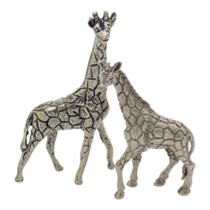 2 X Vintage Italian Handmade Genuine Silver Giraffes Figurine Miniatures, Made in Varese (Va), Italy