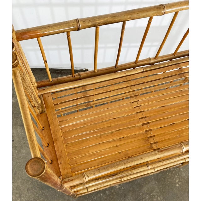 Brown Vintage Collapsible Four Tier Scorched Bamboo Bookshelf For Sale - Image 8 of 9