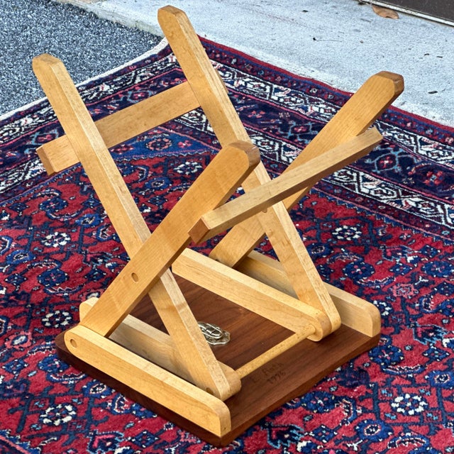 Artisan Made Shaped Walnut & Maple Wooden Folding Seat or Bench For Sale - Image 10 of 12