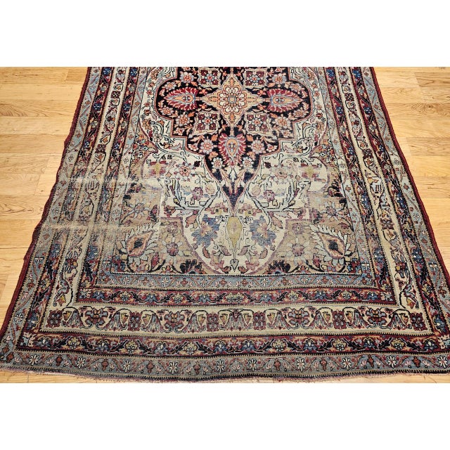 19th Century Persian Kerman Lavar Rug, Hand-Knotted Wool, Floral Pattern, Ivory & Red, 5x8 For Sale - Image 13 of 18