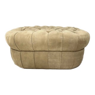 Custom Tufted Renaissance Ottoman in Real Suede and French Nailheads For Sale