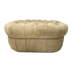 Custom Tufted Renaissance Ottoman in Real Suede and French Nailheads