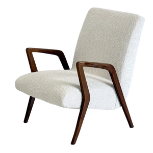 Mid-Century Italian Lounge Armchair in Cherrywood and White Bouclé, 1950s