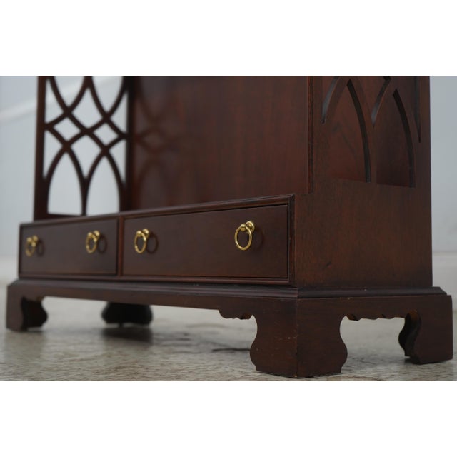 Wood Pair Baker Chippendale Mahogany 1 Drawer Small Bookshelves For Sale - Image 7 of 18