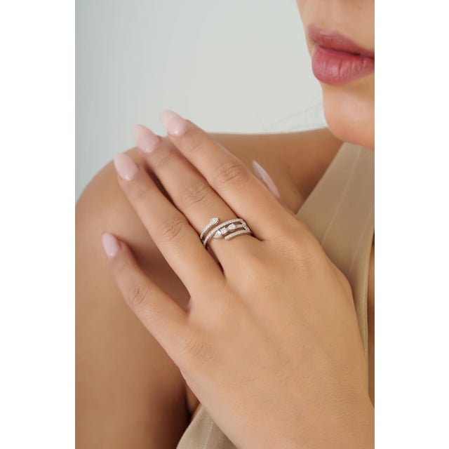 Modernist 14k White Gold Bypass Wrap Ring With 0.62ct Diamond Size 6.5 For Sale - Image 12 of 18