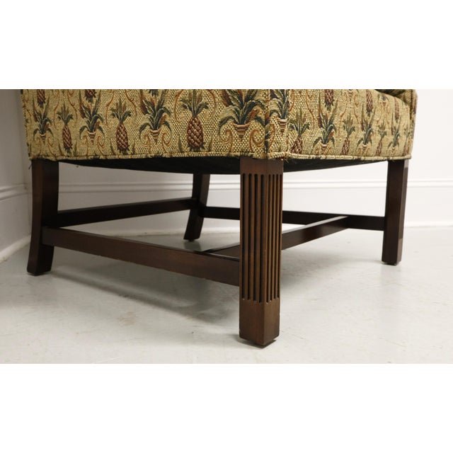 Southwood Mahogany Frame Chippendale Pineapple Fabric Wing Back Chair W/ Ottoman For Sale - Image 10 of 15
