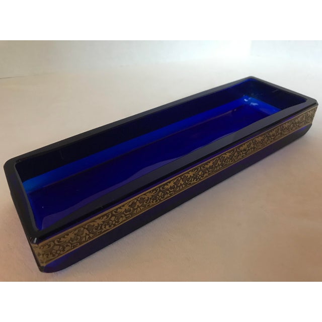 A Rare and absolutely gorgeous Antique Moser KARLSBAD Cobalt Blue Rectangular dish/ container/ candy dish/ jewelry dish/...