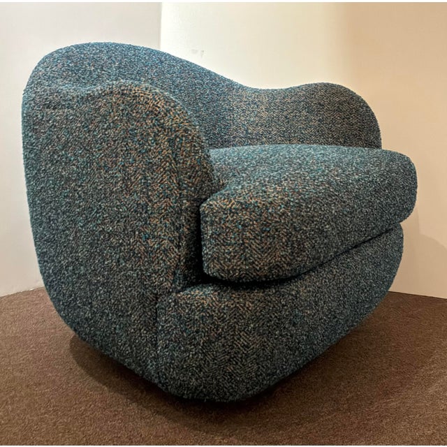 Modern Revelation Modern Teal and Tan Scoop Swivel Chair Pair For Sale - Image 3 of 6