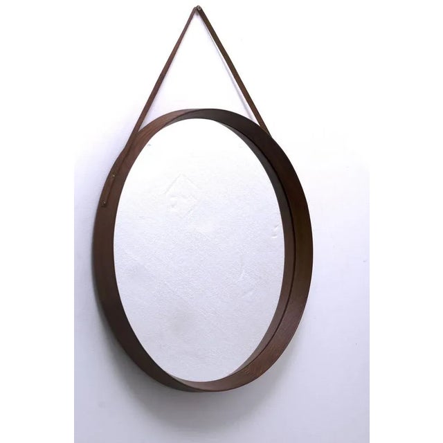 Round Mirror with Teak Frame For Sale - Image 9 of 9