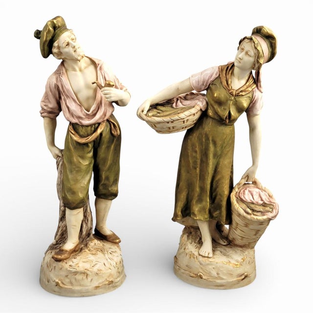 Porcelain Figures of a Fisherman and Fisherwoman from Royal Dux Bohemia, 1918, Set of 2 For Sale - Image 12 of 12