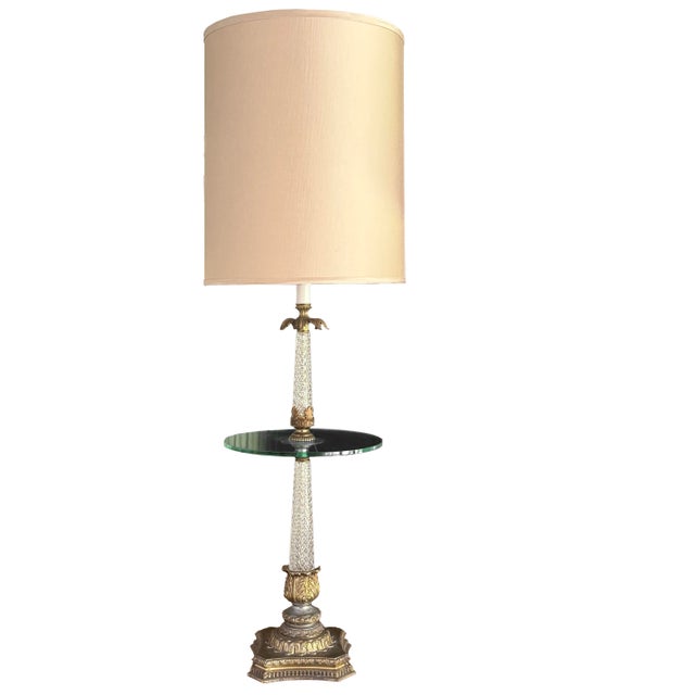 French Vintage Statuesque Hollywood Regency Crystal Tray-Table Floor Lamp For Sale - Image 3 of 8