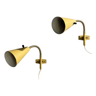 1950s Ajh, Adjustable Wall Sconces, Lacquered Metal, Brass, Sweden - a Pair For Sale