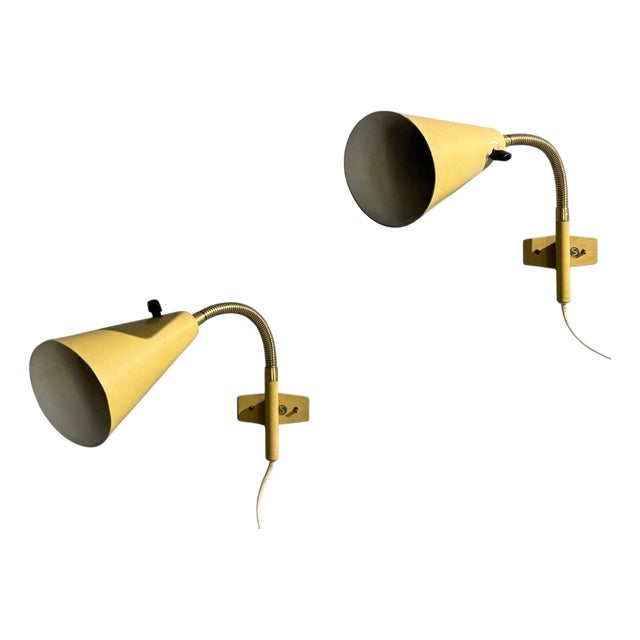 1950s Ajh, Adjustable Wall Sconces, Lacquered Metal, Brass, Sweden - a Pair For Sale