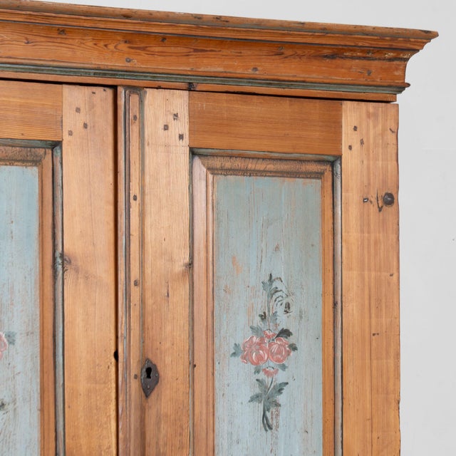 Early 19th Century Swedish Pine Cabinet With Original Painted Floral Panels For Sale - Image 6 of 15