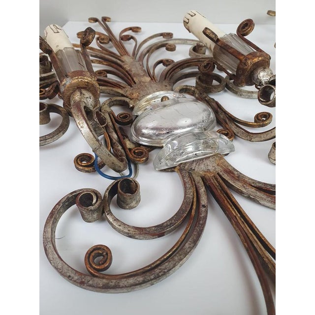 Silvered Wrought Iron and Glass Wall Lights attributed to Banci, Italy, 1940s, Set of 2 For Sale - Image 3 of 8