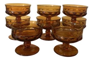 Vintage Indiana Colony Amber Crown Footed Dessert Cups- Set of 8