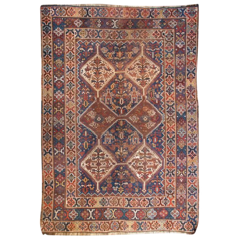 19th Century Ghashghaei Rug 62" x 80" Chairish