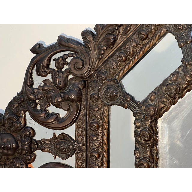 Mirror with Closed Pares in Repoussé Copper Decorated with Garlands of Flowers For Sale - Image 9 of 12