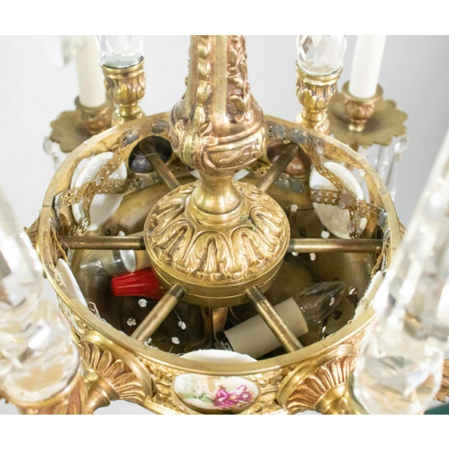 Early 20th Century French Rococo Revival Six Arm Gilt Bronze and Crystal Chandelier With Porcelain Plaques For Sale - Image 10 of 16