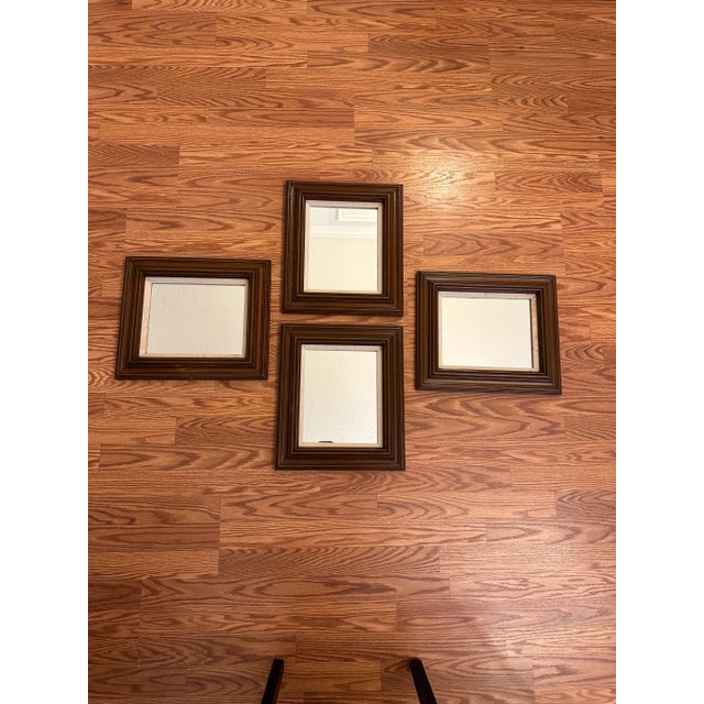 Vintage Mid Century Solid Wood Walnut Finish Mirrors- Set of 4 For Sale - Image 9 of 9